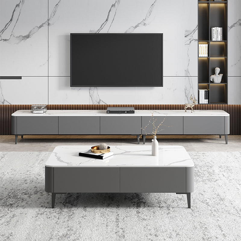 4 Legs Coffee Cocktail Table with Storage Drawers White Slate Top