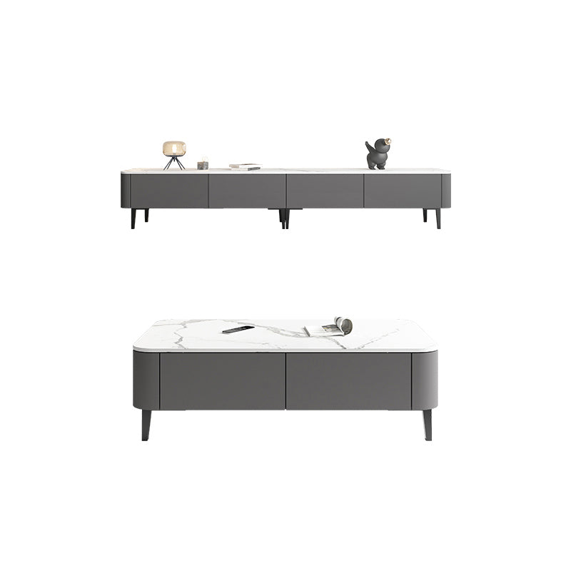 4 Legs Coffee Cocktail Table with Storage Drawers White Slate Top