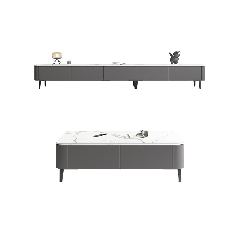 4 Legs Coffee Cocktail Table with Storage Drawers White Slate Top