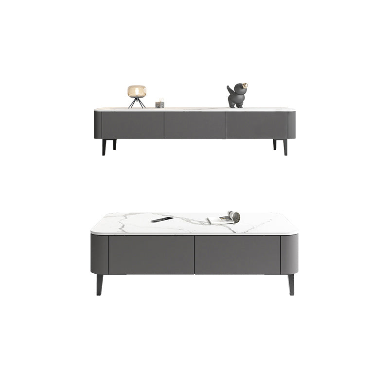 4 Legs Coffee Cocktail Table with Storage Drawers White Slate Top