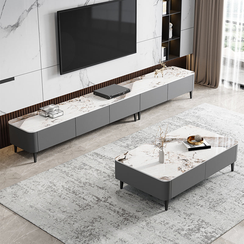 4 Legs Coffee Cocktail Table with Storage Drawers White Slate Top