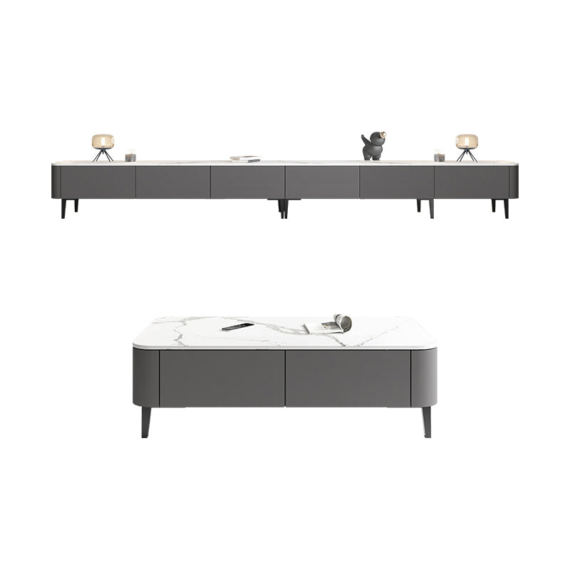 4 Legs Coffee Cocktail Table with Storage Drawers White Slate Top
