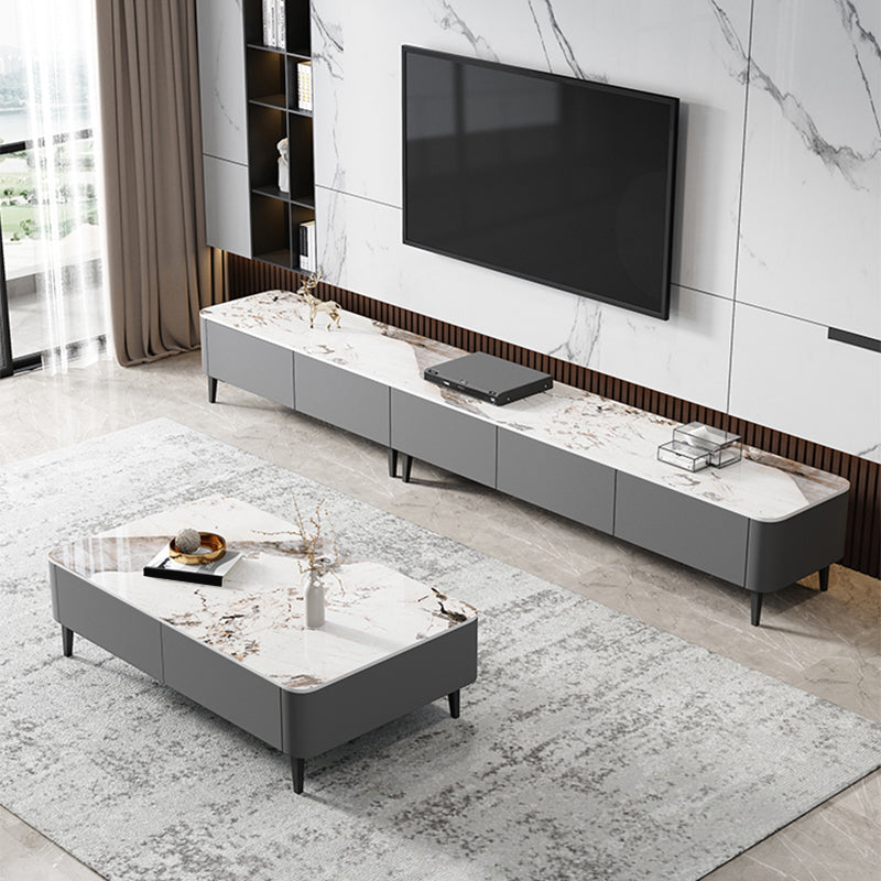 4 Legs Coffee Cocktail Table with Storage Drawers White Slate Top