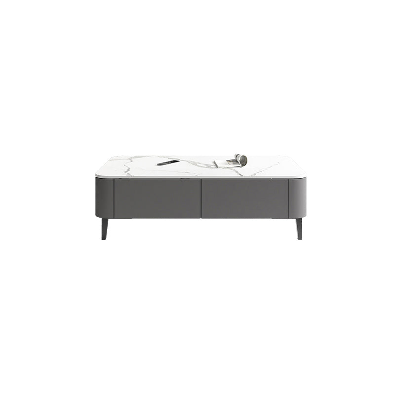 4 Legs Coffee Cocktail Table with Storage Drawers White Slate Top