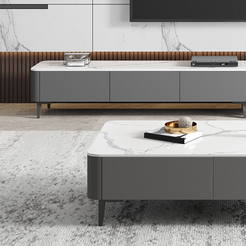 4 Legs Coffee Cocktail Table with Storage Drawers White Slate Top