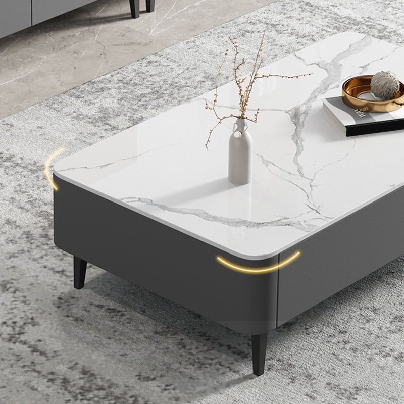 4 Legs Coffee Cocktail Table with Storage Drawers White Slate Top