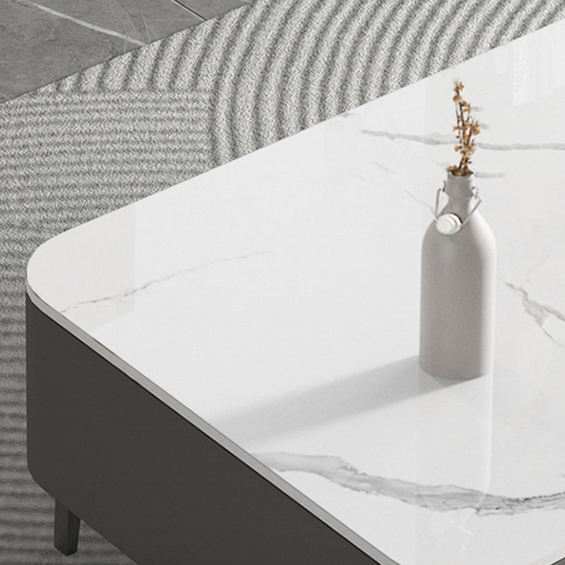 4 Legs Coffee Cocktail Table with Storage Drawers White Slate Top