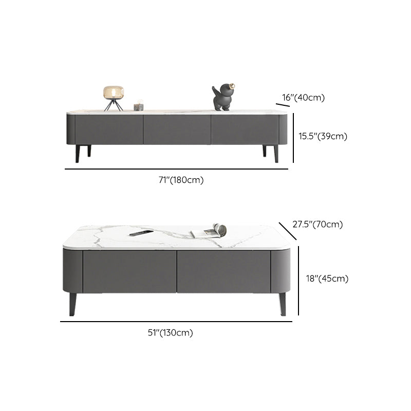 4 Legs Coffee Cocktail Table with Storage Drawers White Slate Top