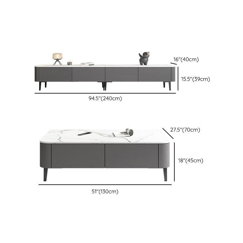 4 Legs Coffee Cocktail Table with Storage Drawers White Slate Top