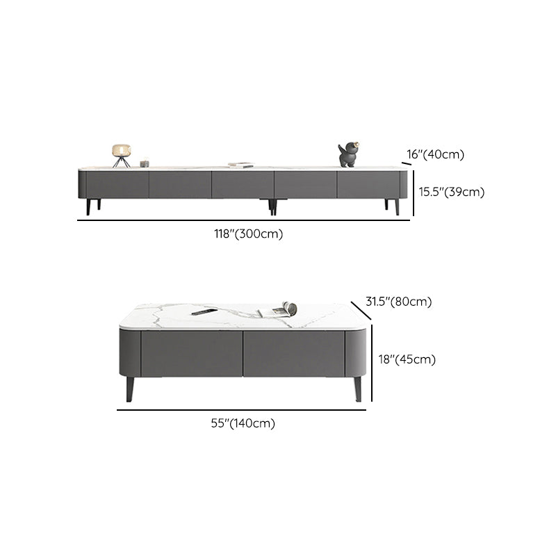 4 Legs Coffee Cocktail Table with Storage Drawers White Slate Top