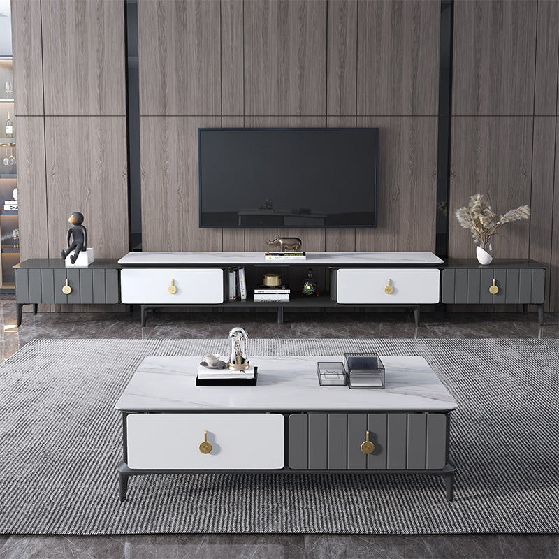 4 Legs Coffee Cocktail Table with Storage Drawers Modern Slate Top