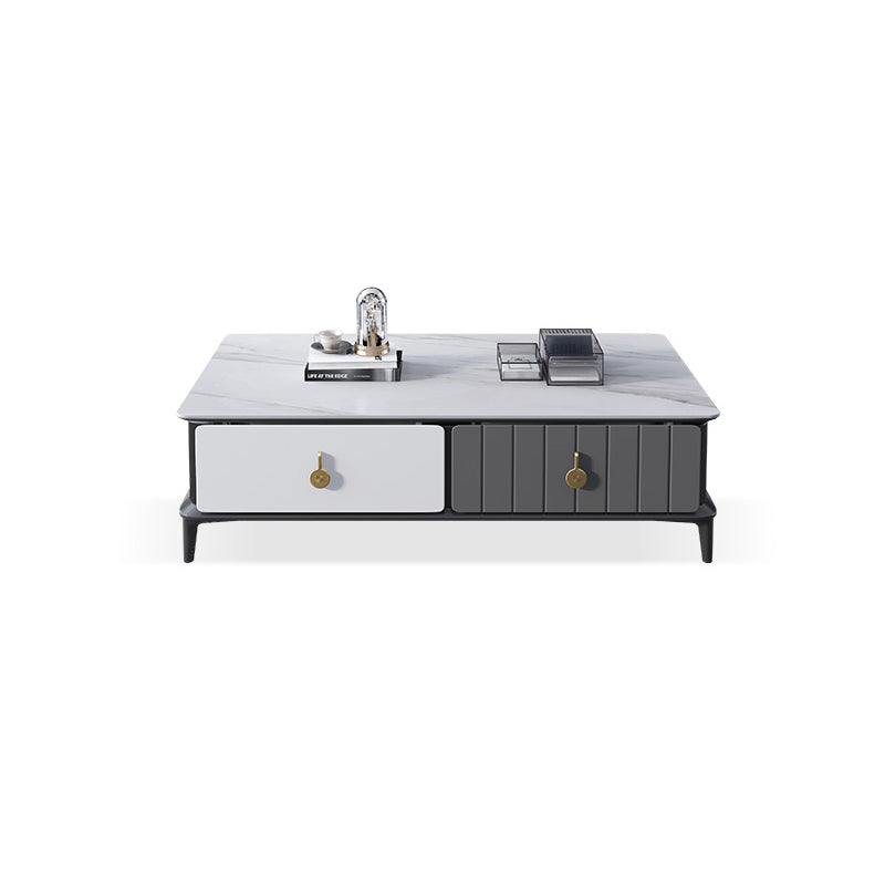 4 Legs Coffee Cocktail Table with Storage Drawers Modern Slate Top