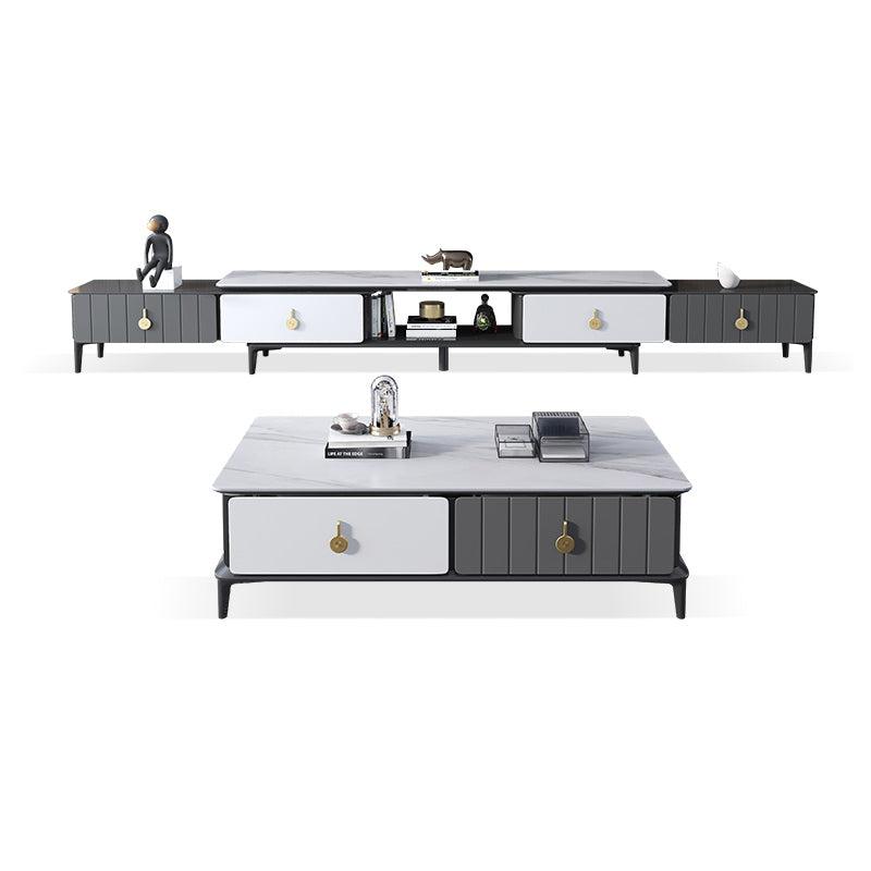 4 Legs Coffee Cocktail Table with Storage Drawers Modern Slate Top