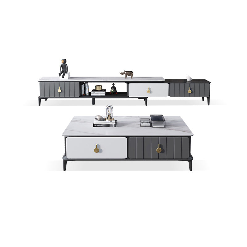 4 Legs Coffee Cocktail Table with Storage Drawers Modern Slate Top