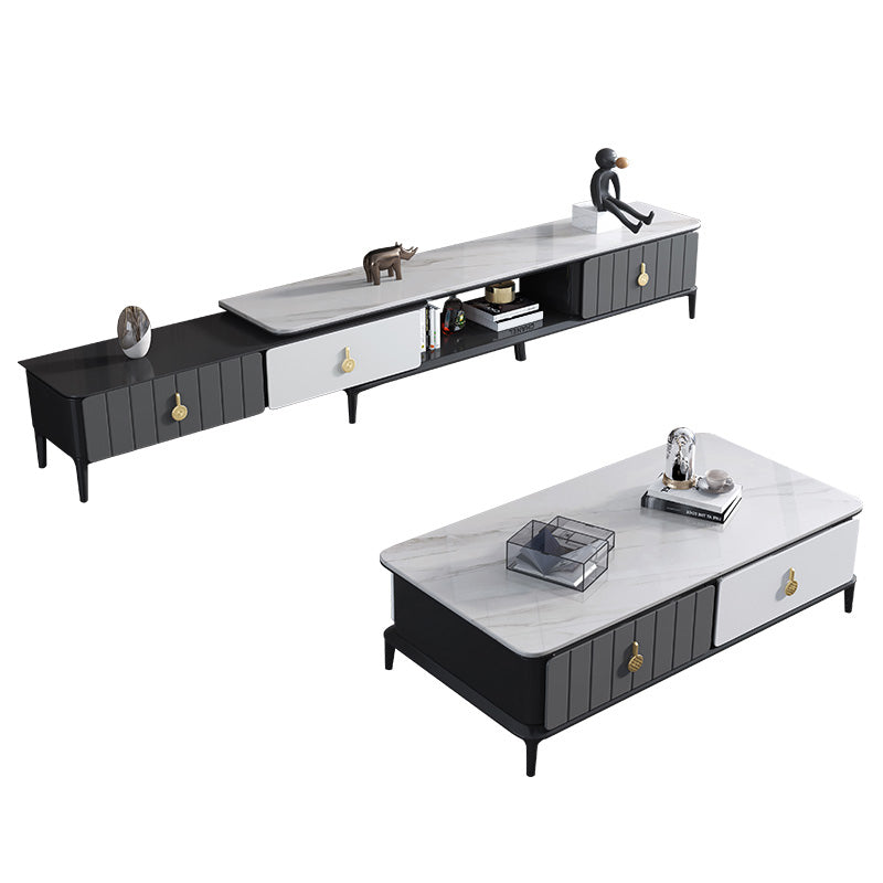 4 Legs Coffee Cocktail Table with Storage Drawers Modern Slate Top