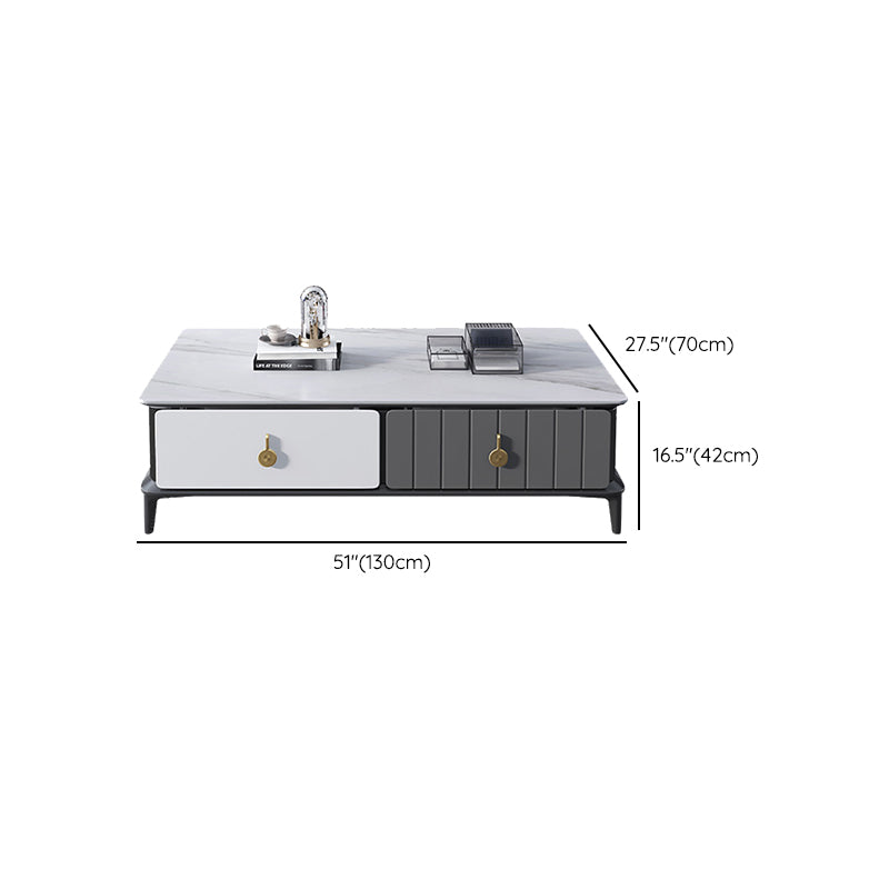 4 Legs Coffee Cocktail Table with Storage Drawers Modern Slate Top