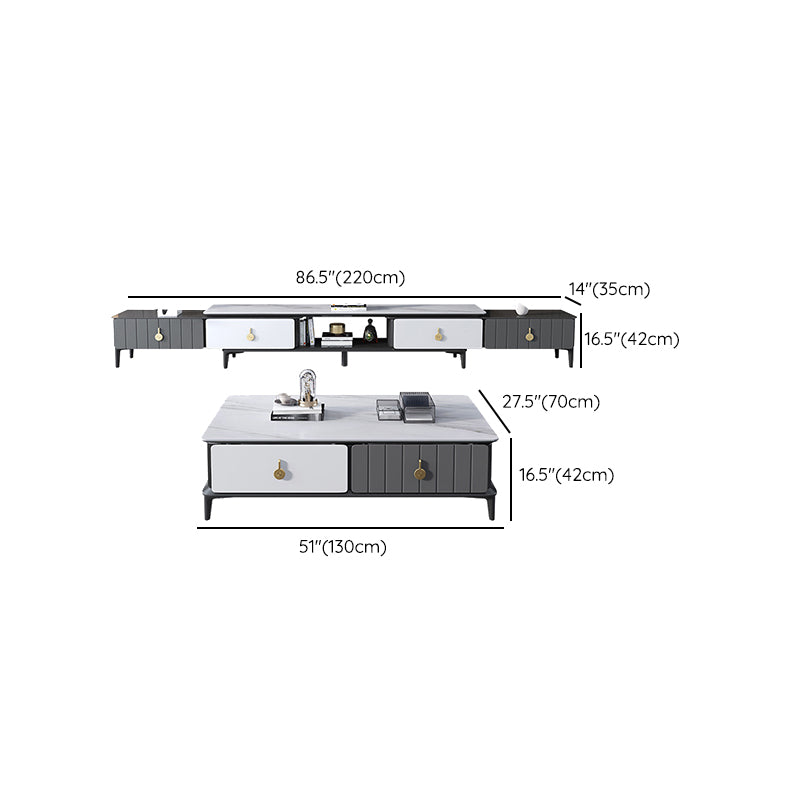 4 Legs Coffee Cocktail Table with Storage Drawers Modern Slate Top