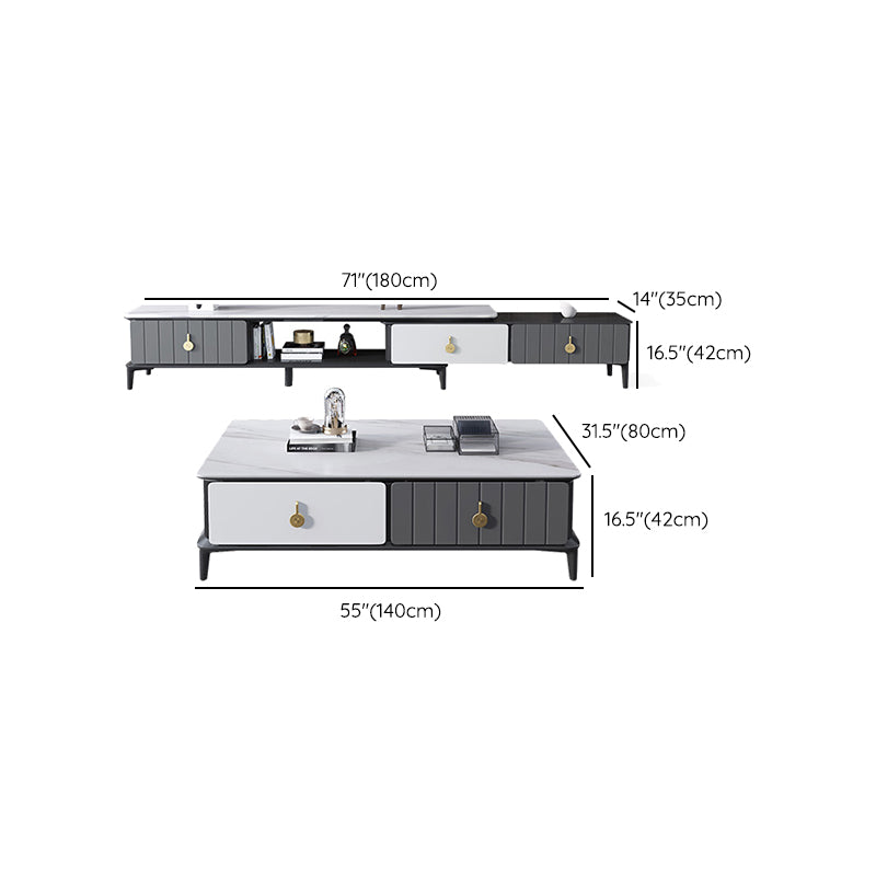 4 Legs Coffee Cocktail Table with Storage Drawers Modern Slate Top