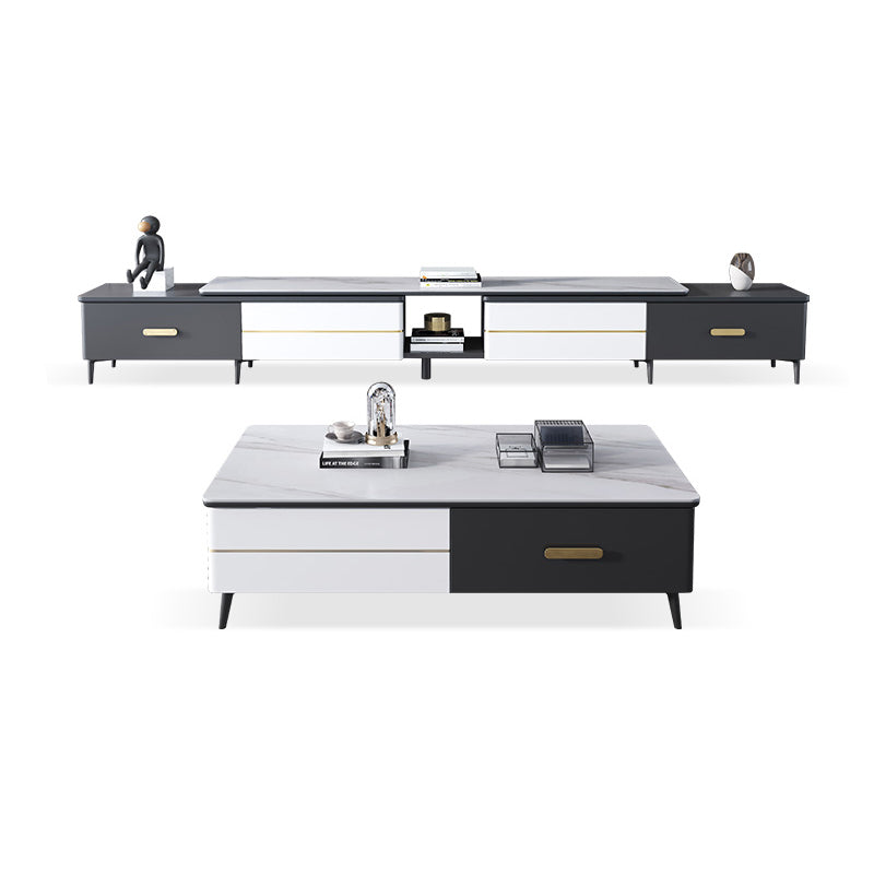 4 Legs Coffee Cocktail Table with Storage Drawers Slate Top Modern