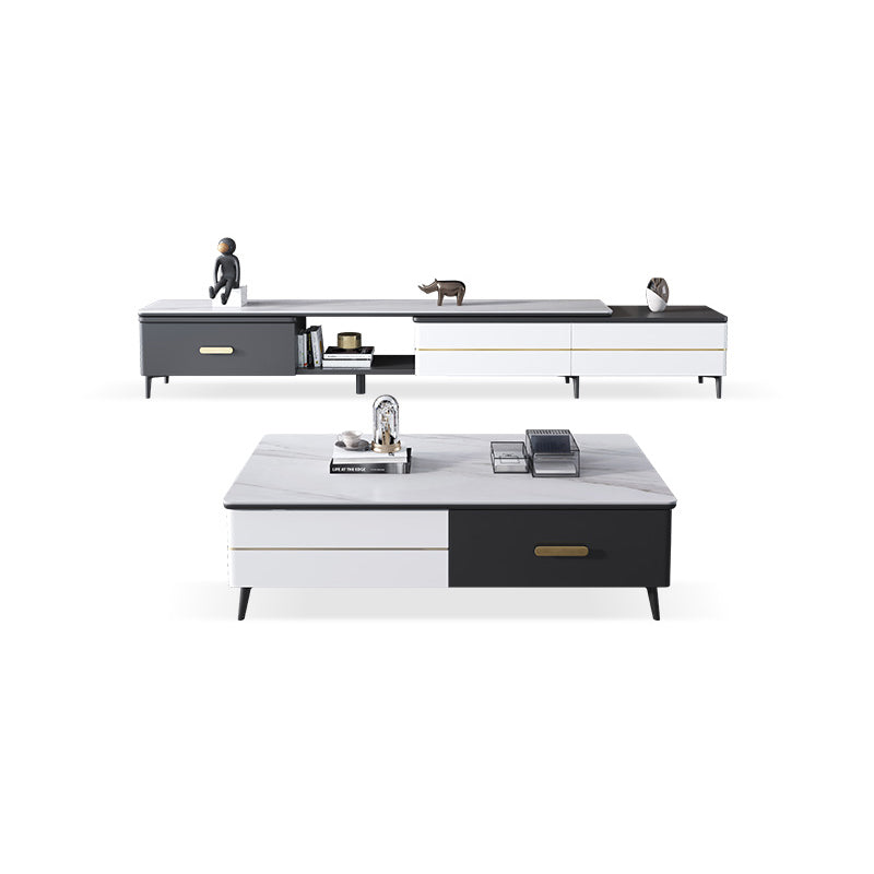 4 Legs Coffee Cocktail Table with Storage Drawers Slate Top Modern