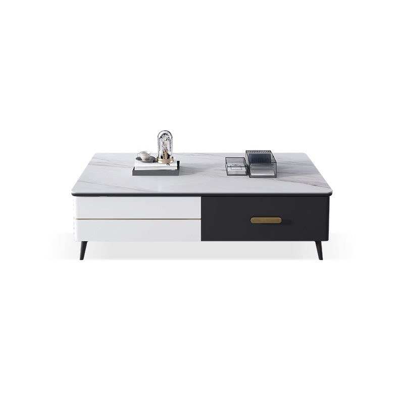 4 Legs Coffee Cocktail Table with Storage Drawers Slate Top Modern