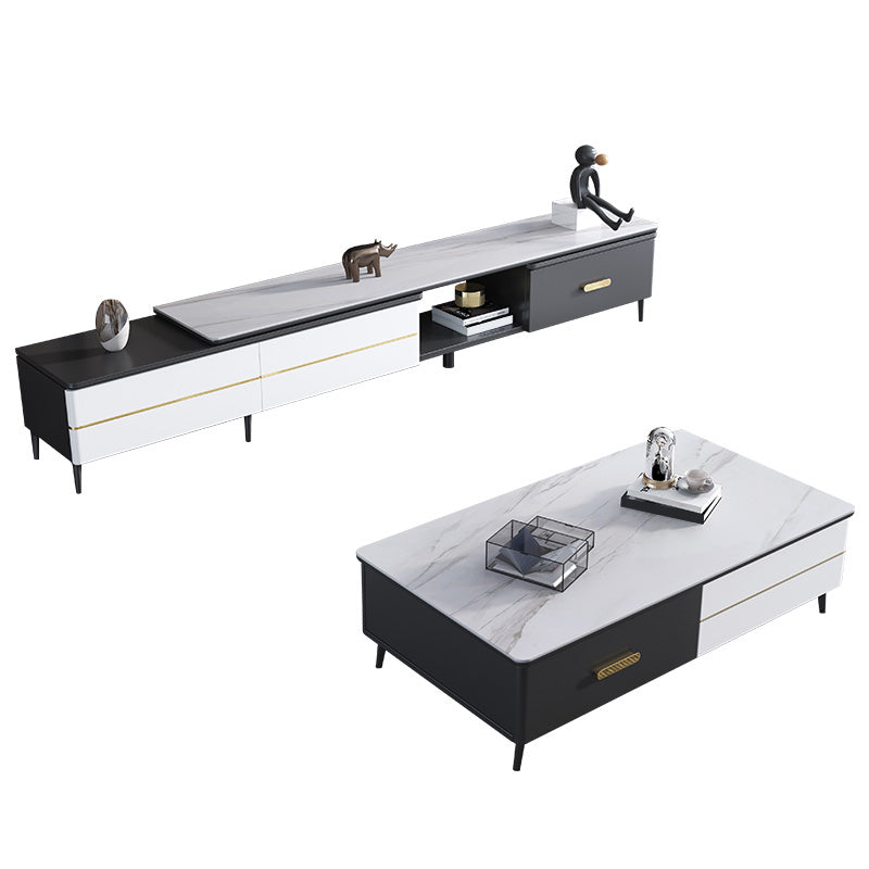 4 Legs Coffee Cocktail Table with Storage Drawers Slate Top Modern