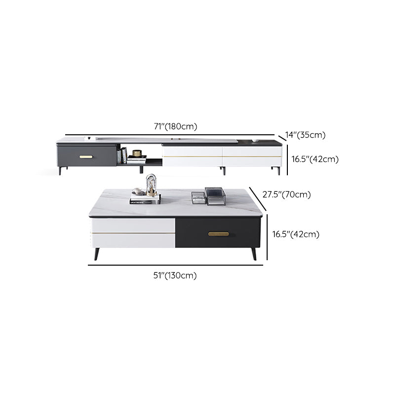 4 Legs Coffee Cocktail Table with Storage Drawers Slate Top Modern