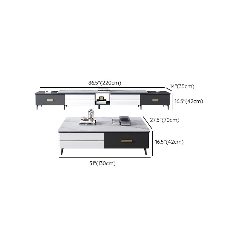 4 Legs Coffee Cocktail Table with Storage Drawers Slate Top Modern