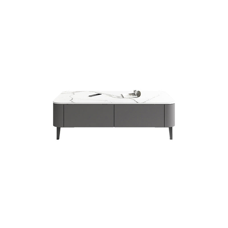 4 Legs Coffee Cocktail Table with Storage Drawers Rectangle Slate Top