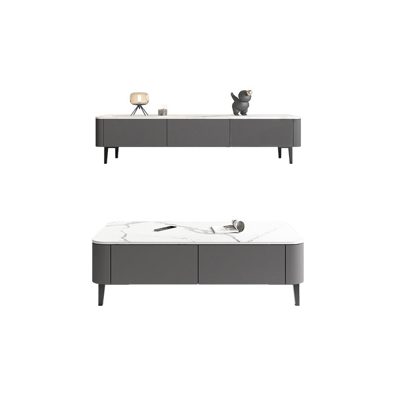 4 Legs Coffee Cocktail Table with Storage Drawers Rectangle Slate Top