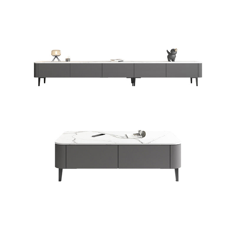 4 Legs Coffee Cocktail Table with Storage Drawers Rectangle Slate Top