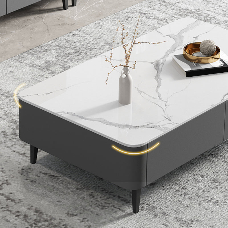 4 Legs Coffee Cocktail Table with Storage Drawers Rectangle Slate Top