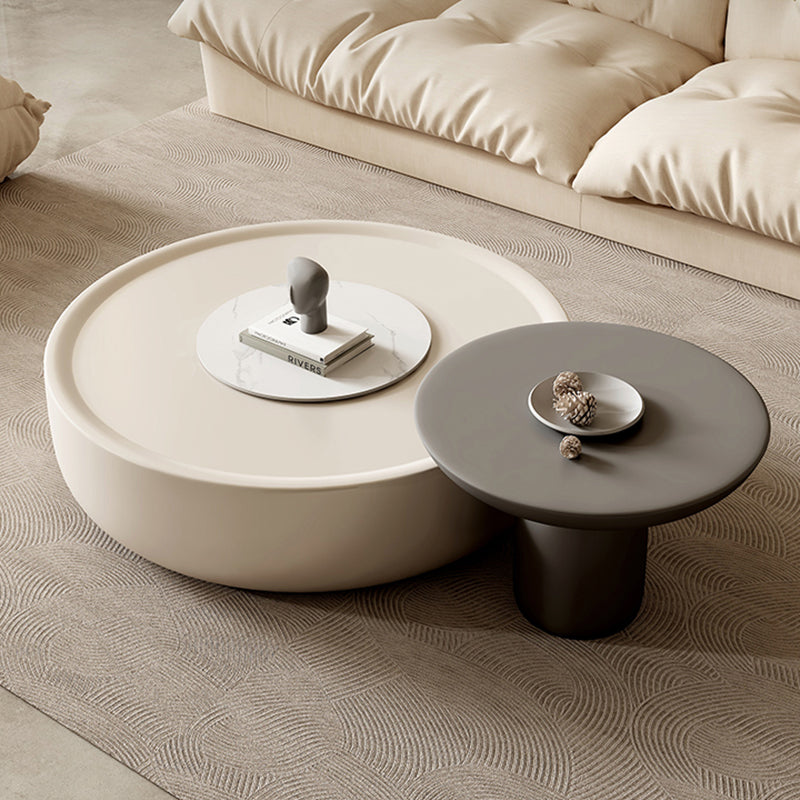 Drum Coffee Cocktail Table with Storage Drawers Round Slate Top