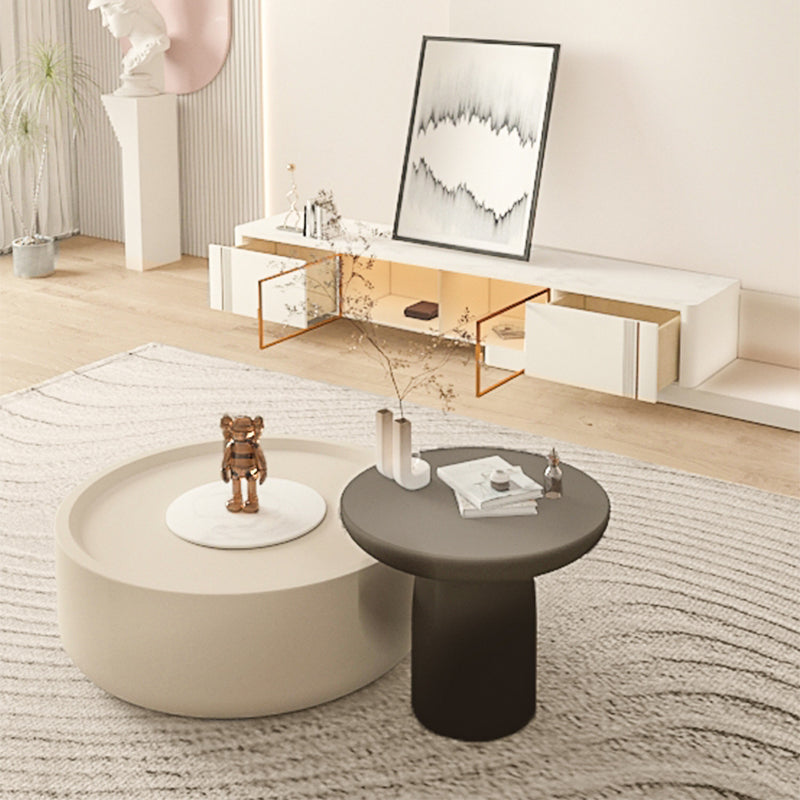 Drum Coffee Cocktail Table with Storage Drawers Round Slate Top