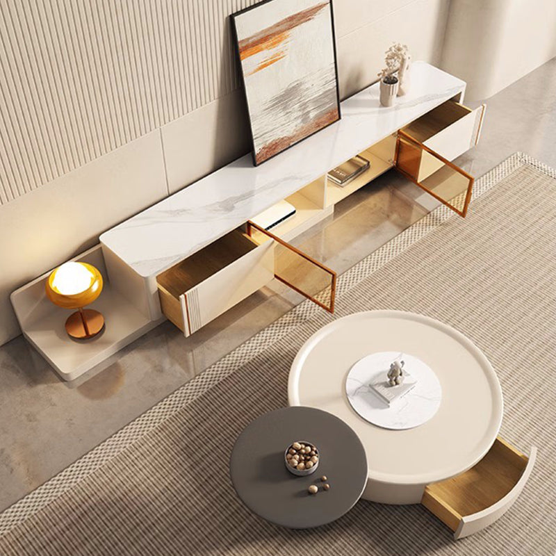 Drum Coffee Cocktail Table with Storage Drawers Round Slate Top