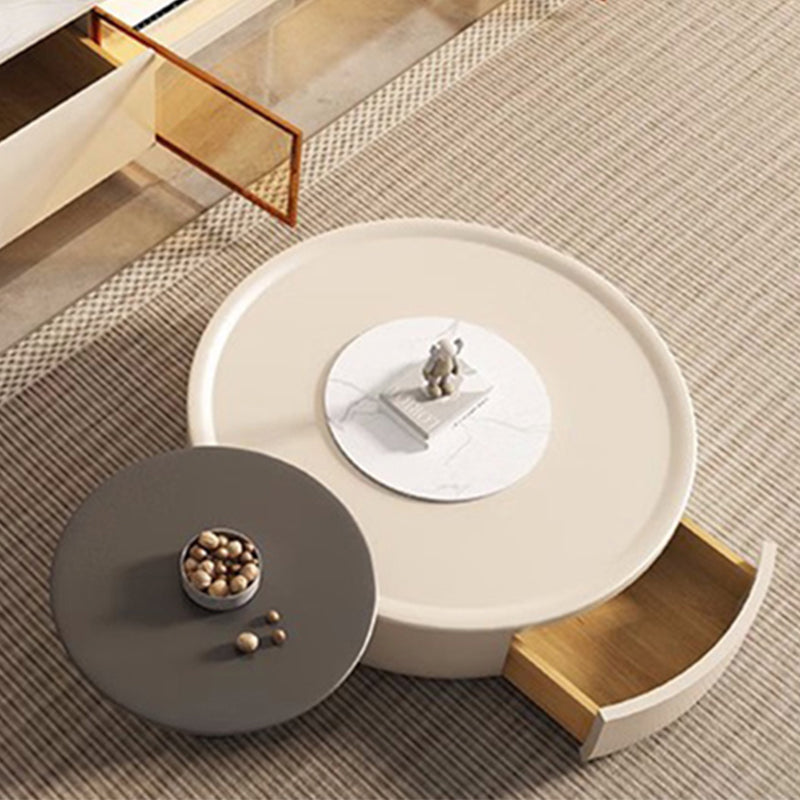 Drum Coffee Cocktail Table with Storage Drawers Round Slate Top