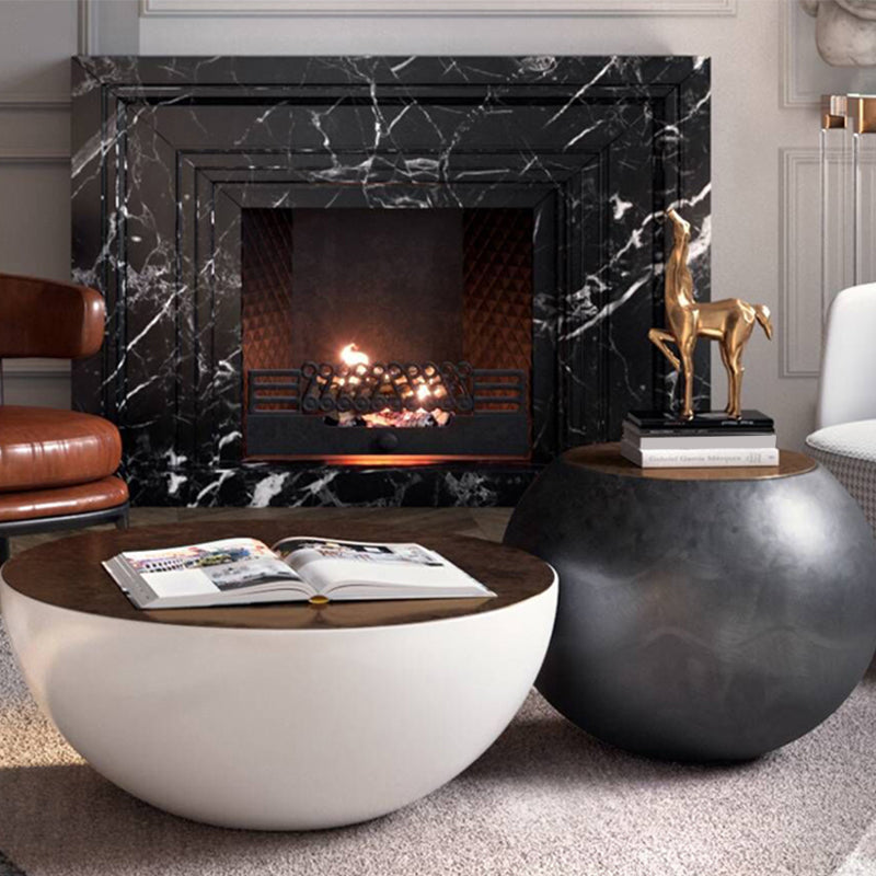 Abstract Coffee Cocktail Table with Trunk Storage Modern Round Glass Top