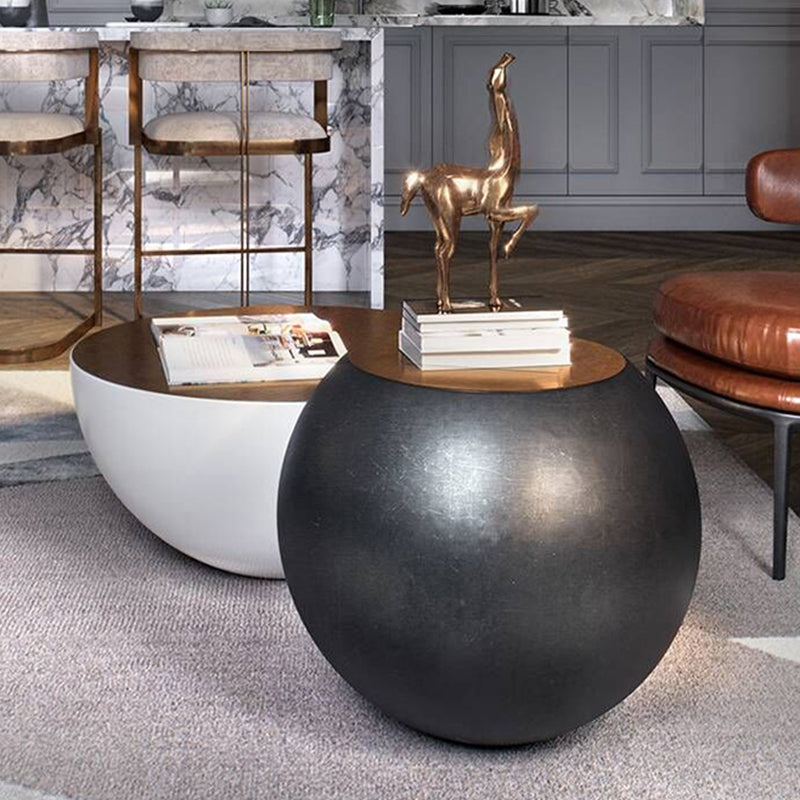 Abstract Coffee Cocktail Table with Trunk Storage Modern Round Glass Top