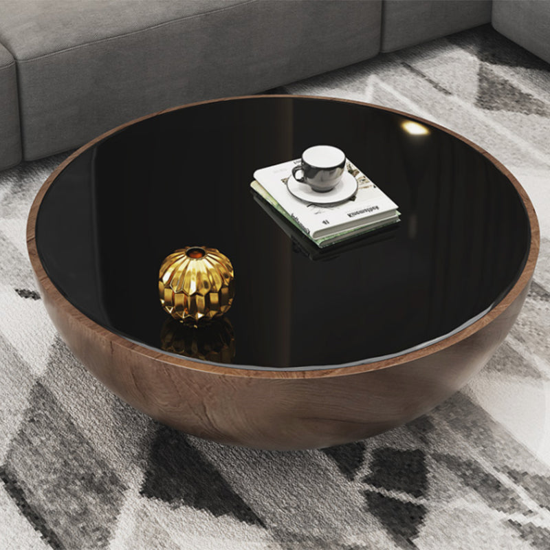 Abstract Coffee Cocktail Table with Trunk Storage Modern Round Glass Top
