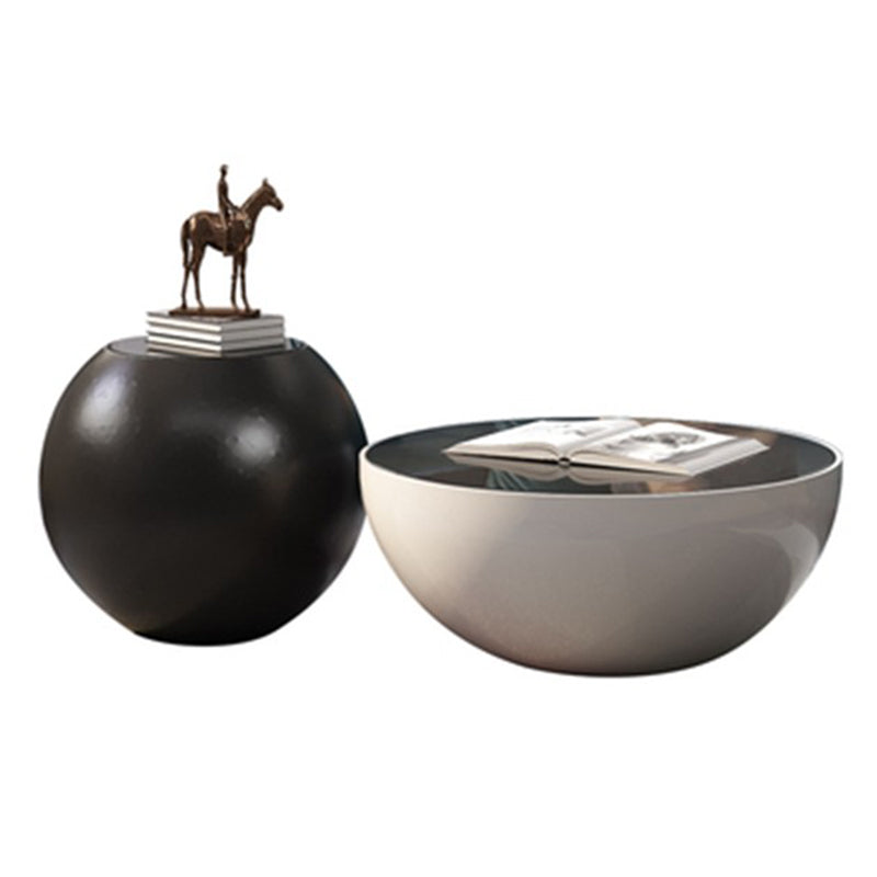 Abstract Coffee Cocktail Table with Trunk Storage Modern Round Glass Top