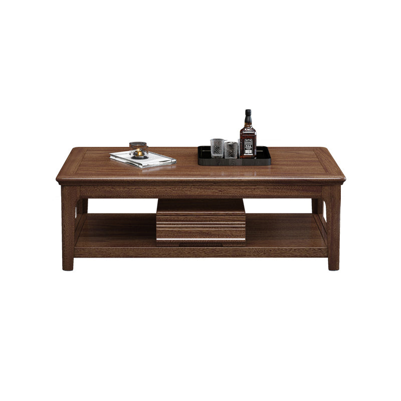 Solid Wood Coffee Table with Storage Drawers and 4 Legs Brown