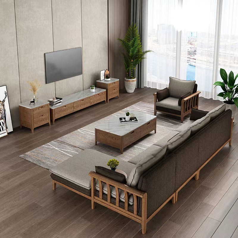 Solid Wood 4 Legs Coffee Table with Storage Drawers Marble Top