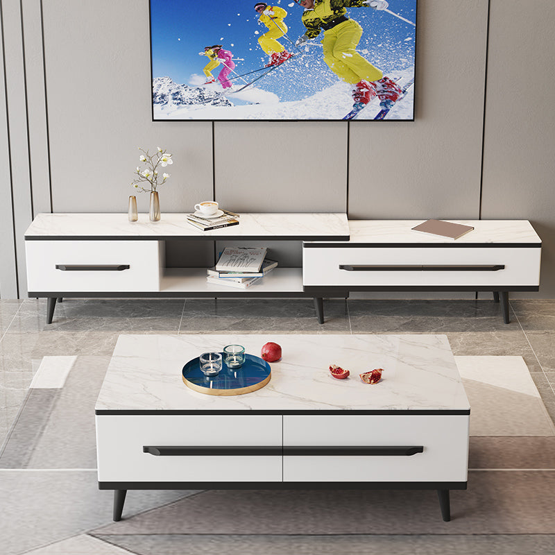 Slate Top 4 Legs Coffee Table with Storage Drawers Contemporary White
