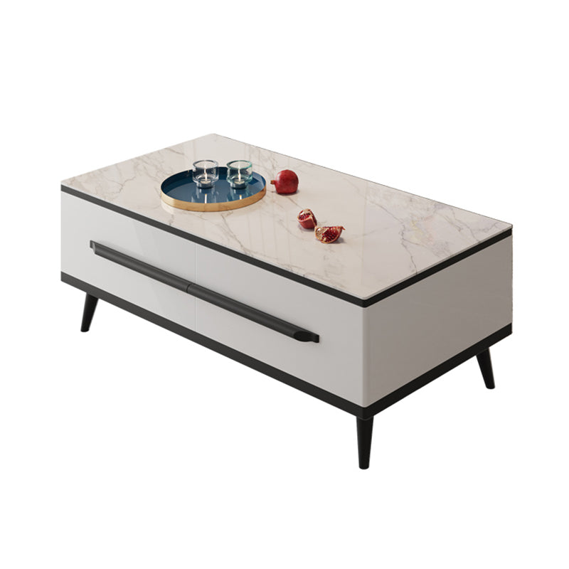 Slate Top 4 Legs Coffee Table with Storage Drawers Contemporary White