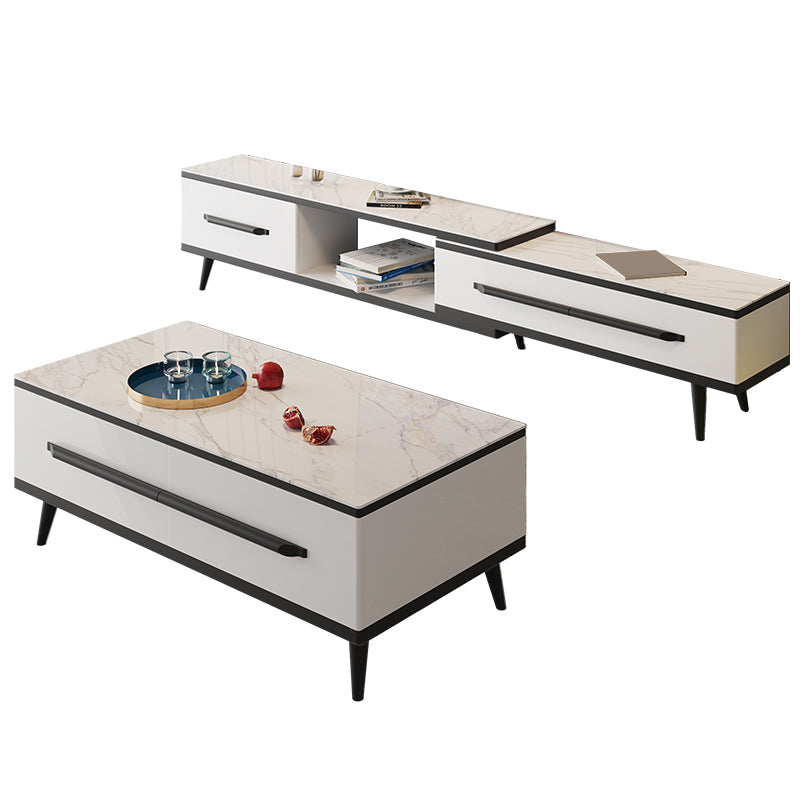 Slate Top 4 Legs Coffee Table with Storage Drawers Contemporary White