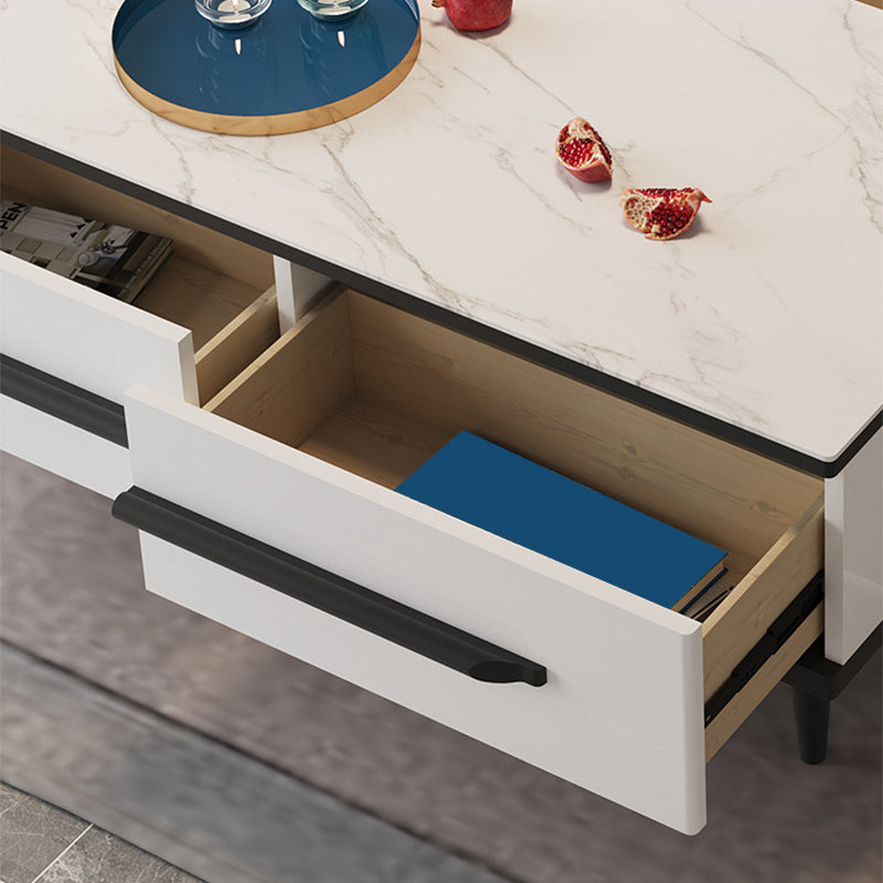 Slate Top 4 Legs Coffee Table with Storage Drawers Contemporary White