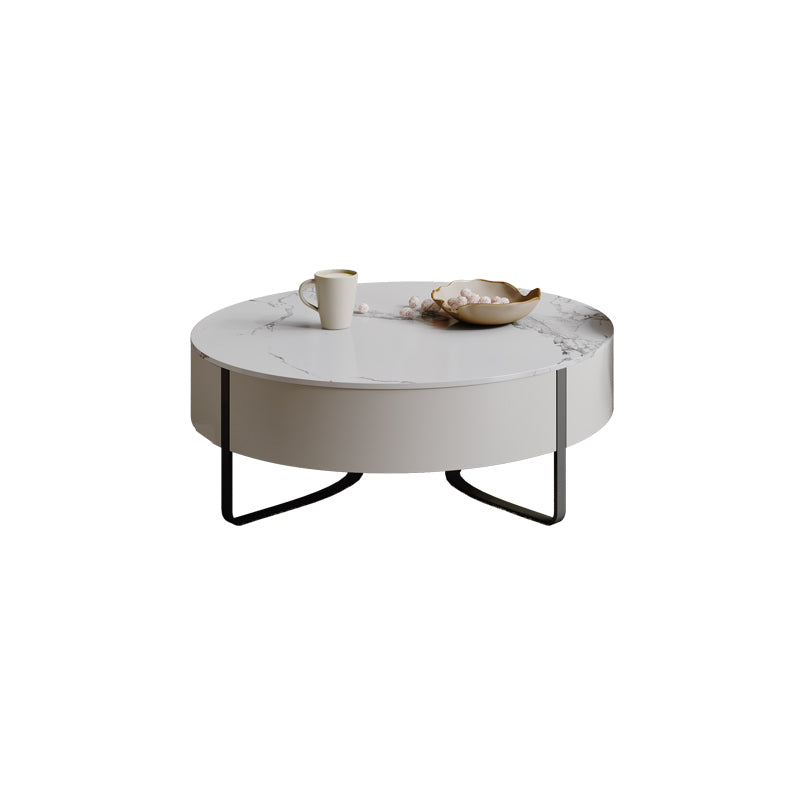 Slate Top Sled Coffee Table with Storage Contemporary White Round