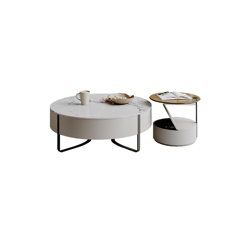 Slate Top Sled Coffee Table with Storage Contemporary White Round