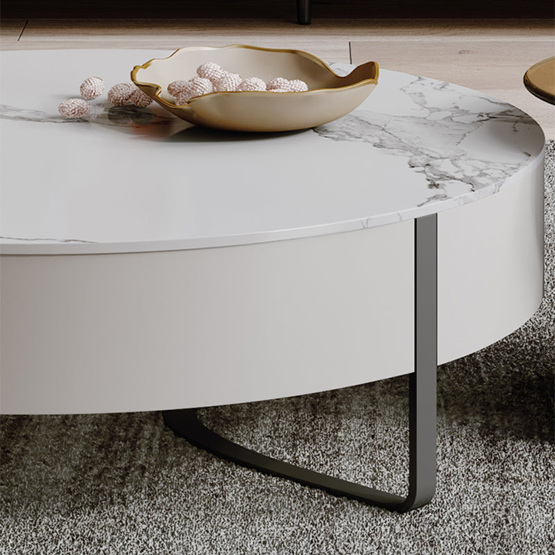 Slate Top Sled Coffee Table with Storage Contemporary White Round