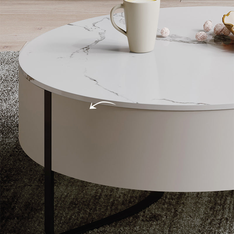 Slate Top Sled Coffee Table with Storage Contemporary White Round
